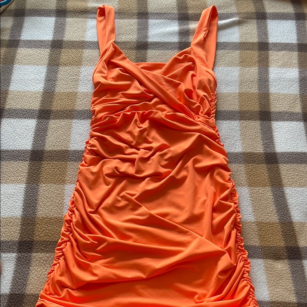 Vibrant Orange Ruched Dress